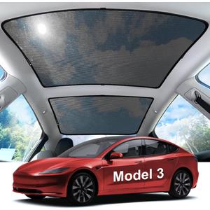 Lightweight mesh Sunshade Roof for Tesla Model 3(2020-2025),2 in 1 Upgraded Sunroof Windshield Shade,Foldable Front & Rear Sunroof UV & Heat Insulation Glass Roof Sun Shade for Model 3 Accessories