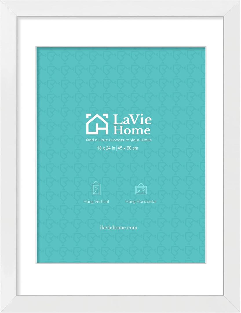 LaVie Home 18 x 24 Poster Frame White, Display Pictures 16x20 with Mat or 18x24 Without Mat, Stable and Sturdy Picture Frame and Polished Plexiglass, Horizontal and Vertical Format of The Wall, 1 Pack
