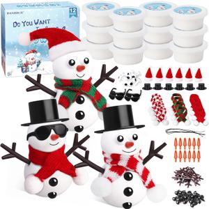 BANBBUR 12 Pack Christmas Stocking Stuffers for Kids,Christmas Crafts for Kids,Modeling Clay DIY Build a Snowman Crafts Kit Bulk Christmas Gifts Activities