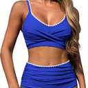 ZAFUL High Waisted Bikini Sets for Women Twist Front Ruched Color Block Two Piece Swimsuits Tummy Control Bathing Suit, M