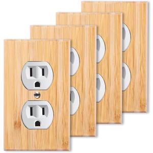 4PC Solid Wood Double hole Outlet Light Switch Plate 4.5" X 2.76" Bamboo Light Switch Cover Quality Raw Wooden Decorative Bedroom Kitchen Home Decor (Double hole Outlet) (Standard Size)