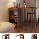 Solid Wood Counter Height Table - Modern Coffee Bar Table with Rotating Top, Extendable Breakfast Bar Table with Open Shelving for Small Spaces Apartment Living Room