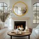 Round Gold Mirror 30'', Beaded Mirror for Wall Decor Large Circle Mirror for Bathroom, Dining Roon, Bed Room, Entryway