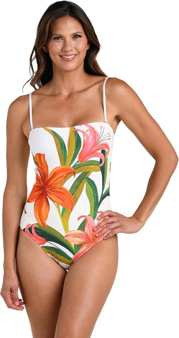 La Blanca Women's One Piece Swimsuit Bandeau Tummy Control Bathing Suit (6, Multi//Jungle Blossoms)