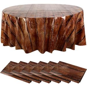 Remagr 6 Pcs Wood Grain Tablecloth 84 Inch Western Themed Party Decorations Wood Tablecloth Waterproof Polyester Table Cloth Disposable Table Cover for Birthday Cowboy Party Buffet Picnic Decor