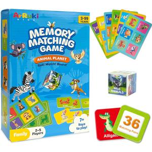 72 PCS Animals Memory Matching Game for Kids, Animal Theme Memory Board Game for Toddlers, Memory Cards Concentration Game for Ages 3 and Up