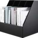 KINGFOM 4-Slot Wood Leather Document Files Holder Rack Stand Desk Files Organizer Papers Collection Cabinet (4 slot Black)