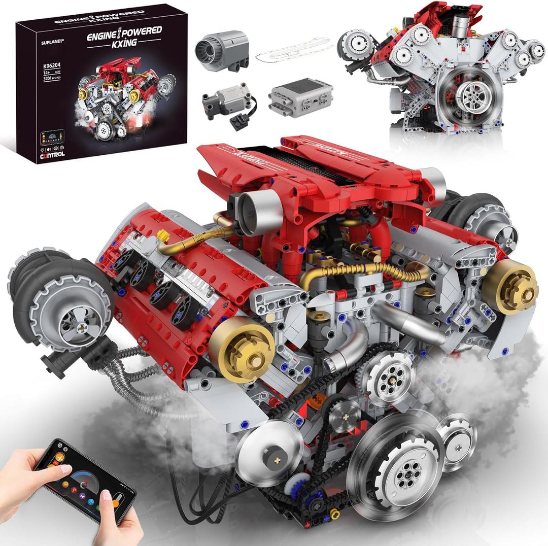 V8 Engine Building Kit That Works, Build Your Own Model Engine for Adult,8-Cylinder Car Engine with Spray & Light, Building Engineering Toys for Kids, Adults (3168PCS)