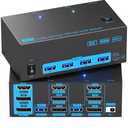 KVM Switch 3 Monitors 2 Computers, Reyoten 8K60Hz KVM Switches,3 Monitors 2 Computers HDMI DP Switch, 4K144Hz Switch for 2 PCs Share Monitor Keyboard Mouse Printer with 2 USB Cables, Power Adapter