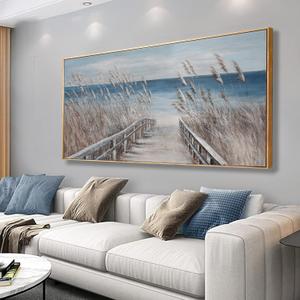 Wall Art Decor Wall Canvas Painting Reed And Blue Coast Landscape Decor Framed For Living Room Bedroom Dining Room Home Office Modern Abstract Artwork Home Decoration 24"x48" (48L" x 24W")