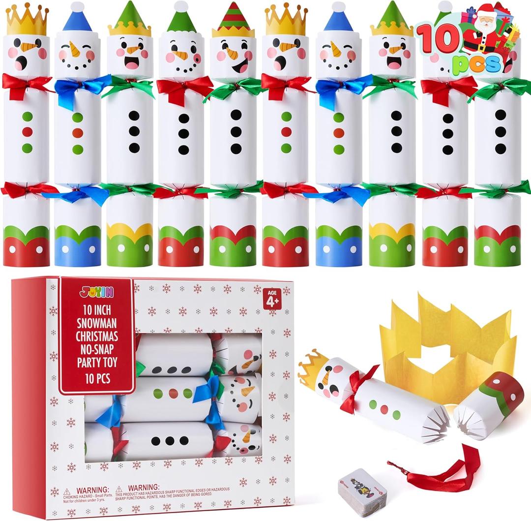 JOYIN 10 Pack Christmas Non-Snap Party Favor, Colorful Snowman Table Favor Includes Party Hat, Jokes & Gifts, Christmas Table Decorations for Holiday Dinner Traditions Party Supplies