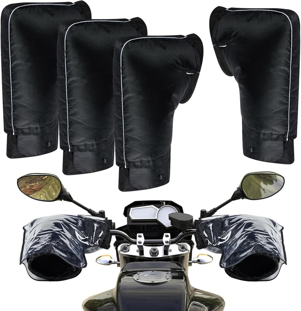 Hanaive 2 Sets Motorcycle Handle Gloves ATV Windproof Warmer Handlebar Mitt Windproof Handlebar Muffs with Plastic Cover, Warm Motorbike Handle Cover for Winter Cold Riding Cycling(Classic)