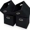 Black Fabric Storage Bins Cube ,11x11x11 Fabric Cubby Organizer Baskets with Handle, Foldable Basket for Closet or Collapsible Storage Box Set of 4 (Black )