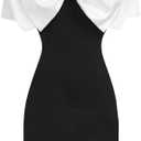 GORGLITTER Girl's Dresses Bow Off Shoulder Knot Sleeveless Color Block Birthday Party Summer Cute Bodycon Short Dress 11 Y