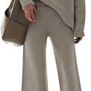 AOHITE Womens 2 Piece Outfit Sets Knit Pullover Sweater Top and Wide Leg Pants Lounge Sweatsuit Tracksuit (Medium)