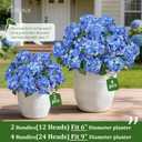 12 Heads Artificial Flowers for Outdoors, UV Resistant Faux Hydrangea Flowers for Outdoor Planters Front Porch Garden Window Box Patio Decor Blue