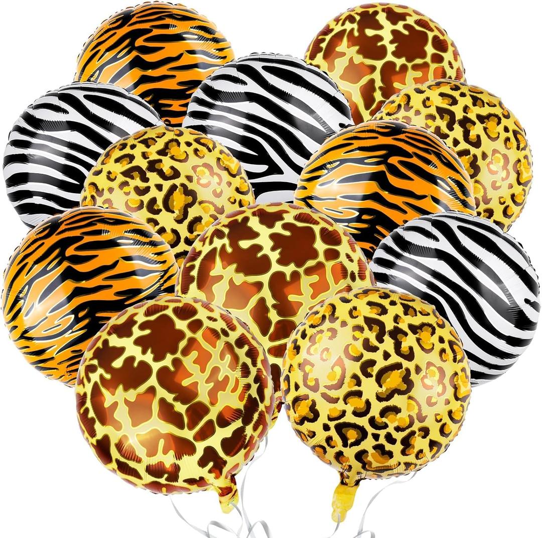 Aluminum Foil Balloons Jungle Animal Patterns Round Aluminium Foil Balloon Wildlife Print Balloons for Zoo Themed Jungle Safari Themed Birthday Decorations Supplies (4 Prints)