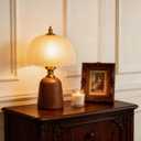 13 Mid-Century Decorative Wooden Small Table Lamp, Frosted Scalloped Glass Shade, Solid Wood Base, Vintage Bedside Table Lamp for Bedroom Living Room, E26 Bulb Included