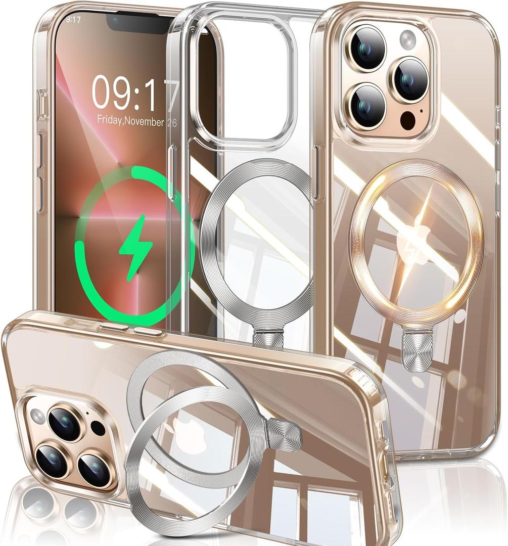 ESTPEAK CD Mag-Stand Case for iPhone 13 Pro Case with Invisible Magnetic Ring, [Compatible with MagSafe] [Never Yellowing] Top Clear Phone Case Cover for iPhone 13 Pro 6.1" Men Women, Clear