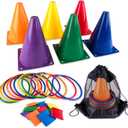 Super Z Outlet 30 Piece Carnival Outdoor Fair Tossing Games Toy Party Set with 12 Rings, 12 Bean Bags, and 6 Cones