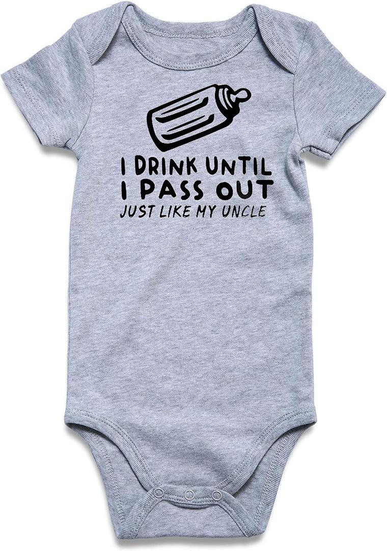 UNIFACO Unisex Baby Funny Saying Outfit Short and Long Sleeve Bodysuits Romper 0-18M (Gray)