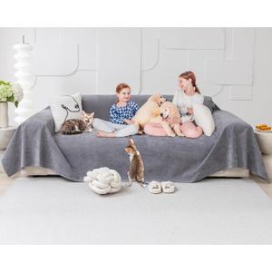 Loiion Couch Covers for 3 Cushion Couch, Gray Cat-Scratch Resistant Sofa Cover Pets Dogs Friendly Anti Slip Thickened Slipcovers Furniture Protector, Couch Protector for Pets and Kids 150"X71" (Large Sofa (150"X71"), Grey)