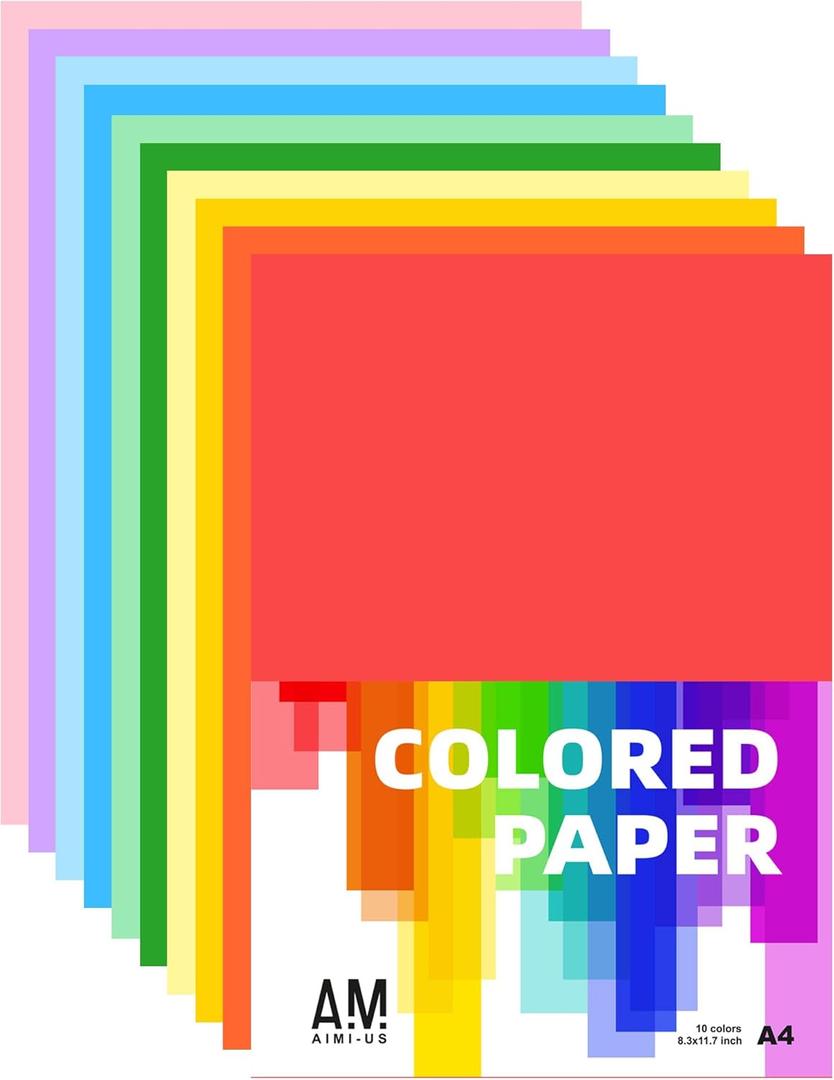 AIMI Assorted Colors Bulk for School Supplies A4 Copy Paper Construction Paper Classroom Supplies Elementary Great for Arts Painting Coloring Drawing Crafts (200)