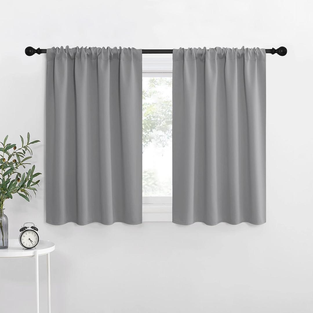 NICETOWN RV Blackout Curtains for Camper Windows, Short Room Darkening Curtains for Kitchen, Home Decoration Thermal Insulated Rod Pocket Drapes for Small Windows (Silver Grey, 2 Panels, W42 x L36) (42"W x 36"L (Pack of 2))