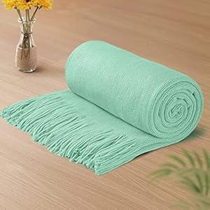 Vonty Mint Green Knitted Blanket with Tassels Fringe 50" x 60", Super Soft Knit Throw Blanket, Farmhouse Decorative Lightweight Blanket for Couch, Sofa, Bed