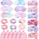 24 Pcs Sleepover Supplies for Women Spa Headband Plush Eye Mask Bow Makeup Headbands Storage Bags Pajama Party Favors for Birthday Spa Bachelorette Party