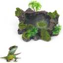 Plastic Reptile Tank Decor - Resin Platform, Artificial Tree Trunk Design with Water Dish for Lizard, Gecko, Frog