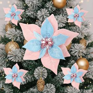 Giegxin 6 Pcs Candy Christmas Tree Poinsettia Flower 7.87 Inch Pastel Christmas Artificial Poinsettia Ornaments Macarons Xmas Tree Floral Decoration Flowers for Party DIY Holiday Wreath Decor