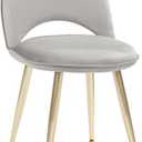 Vanity Chair with Adjustable Backrest, Upholstery Armless Makeup Stool, Gray Velvet Vanity Stool with Gold Metal Legs for Bedroom Living Room Kitchen Dinning Room (Gold and Gray)