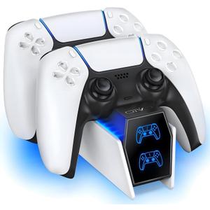 OIVO PS5 Controller Charger, 2H Fast Charger with 2 Cable Types, PS5 Charging Station for PlayStation 5 Controllers P4 Interactive Figure (White 1)