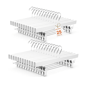 HOUSE DAY Premium Wooden Pants Hangers 25 Pack, Solid Lotus Wood Skirt Hangers with 2-Adjustable Clips, Heavy Duty & Anti Slip Wood Bottom Hanger for Slacks, Jeans, Trousers, Shorts (White)