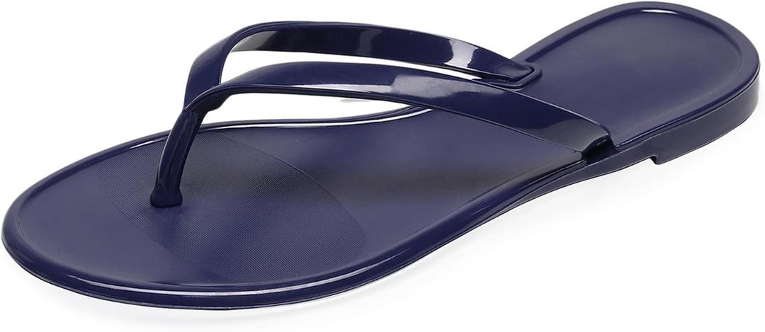Flip Flops for Women Jelly Shoes Thong Sandals Jellies Flats Clear Slipper Summer Beach Pool Slides Size 10 Slip On Quick Drying Soft 39 Dark Blue