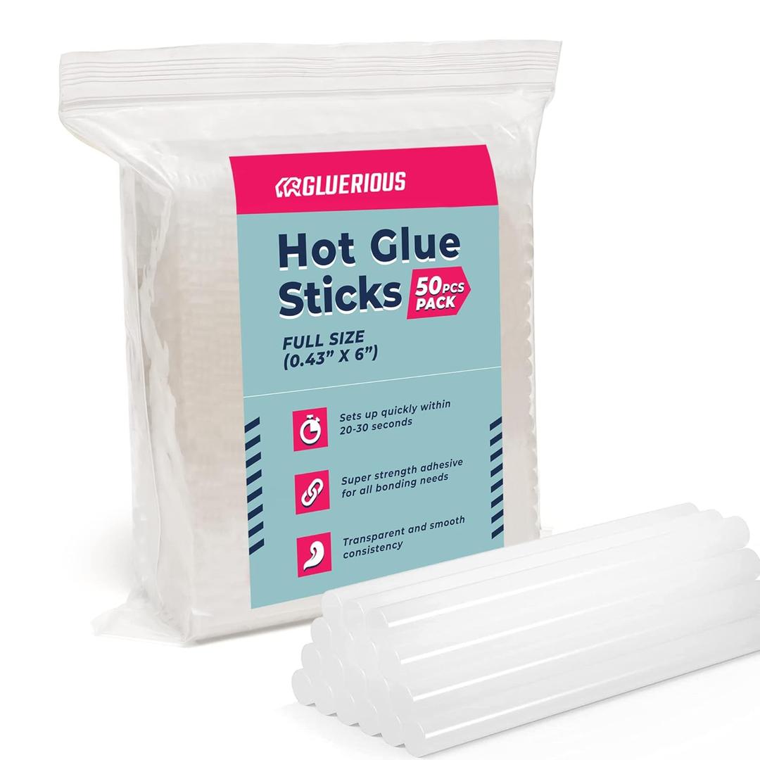 50pcs Full Size Hot Glue Sticks for Large Glue Gun, 0.43x6 inches Large Glue Sticks, Bulk-Pack for Arts Crafts DIY Fabric Gluing & More