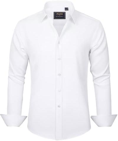 J.VER Boy's Long Sleeve Dress Shirts Solid Stretch Wrinkle-Free Shirt Kids Casual Button Down Shirts School Uniform (White,14-15y)