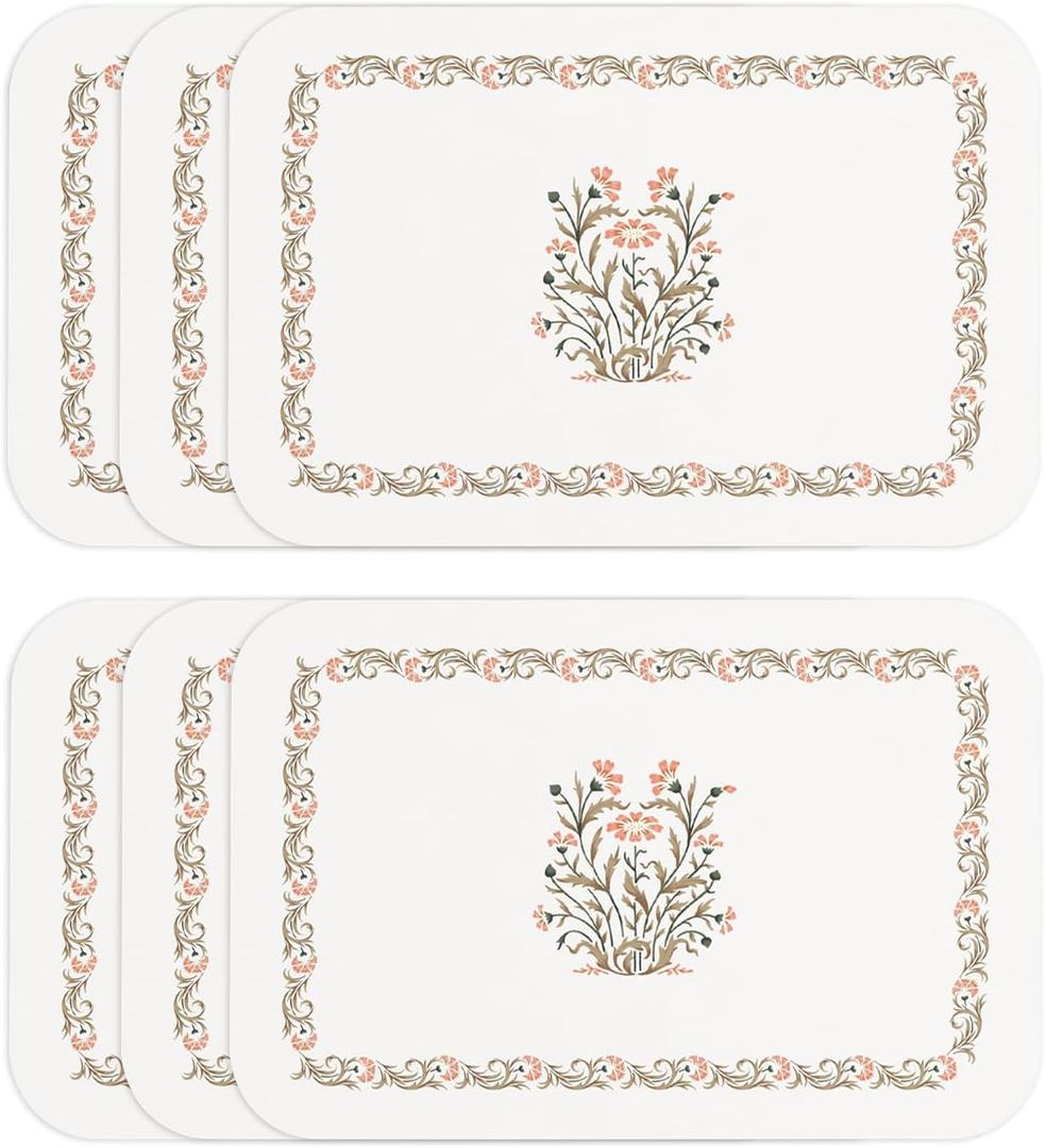 ISAENNE French Country Floral PVC Placemats Set of 6,Rectangular Minimalist Placemat, Waterproof and Heat-Resistant Place Mats, Decoration for Kitchen,Dining, Parties, Holiday,12"*17"