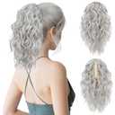 Flufymooz Ponytail Extension, 12" Short Claw Ponytail Extension Wavy Curly Jaw Clip in Pony tails Hair Extension Natural Synthetic Hairpiece for Women (Grey/Silver/White Mixed)
