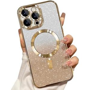 Misscase Compatible with iPhone 14 Pro Magnetic Glitter Case with Camera Lens Protector Full Protection Case Compatible with MagSafe Elegant Anti-Scratch Case Cover for iPhone 14 Pro Gold