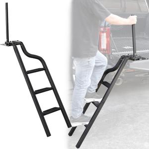 Universal Heavy Duty Pickup Truck Tailgate Ladder with Handrail, 45" Foldable Truck Ladder with Handle Tailgate Step Pickup Accessories, Wide Pedals, Capacity 600 lbs, for F250/Ram 2500...