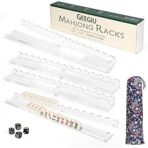 Clear Mahjong Racks with Magnetic Pushers Set of 4, 20 Inch Acrylic American Mahjong Tile Racks, Premium Mahjong Accessories Gift for Mahjong Lovers