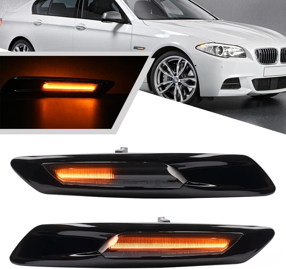 2Pcs Amber F10 LED Dynamic Sequential Blink Side Marker Light for BMW 5-Series F10/F11 2011 2012 2013 Front Fender Indicator Turn Signal Lights Smoked Lens