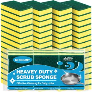 HOMEXCEL Heavy Duty Scrub Sponges Kitchen 60 Count, Extra-Large Sponges for Cleaning Kitchen and Household, Dish Scrubber for Washing Dishes, Pots and Pans