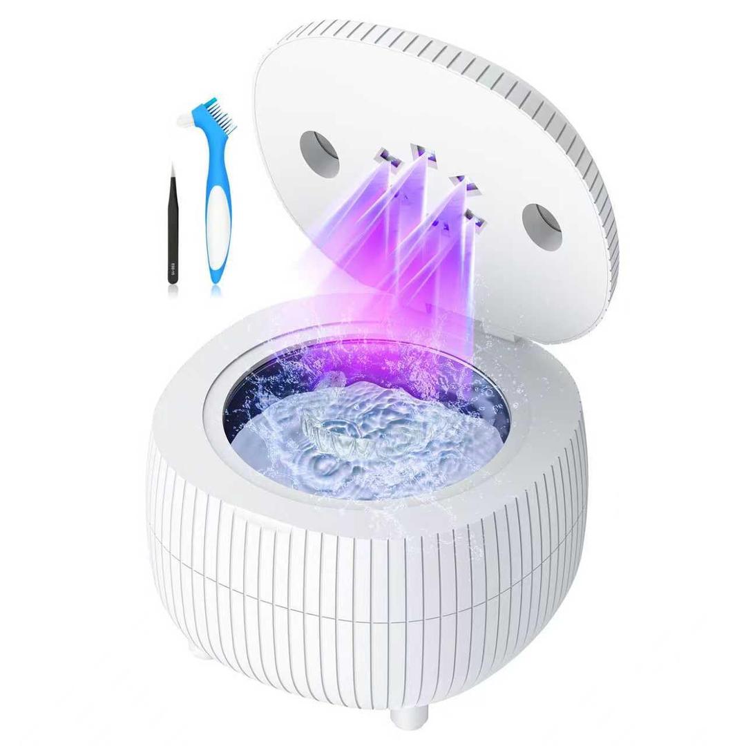 Ultrasonic Retainer Cleaner Machine, 45khz 25W Dental Cleaning Pod for Denture, Mouth Guard, Aligner, Night Guard, Braces, Ring and Jewelry, 200ml Portable (White)