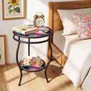 Outdoor Side Table Round with Storage Weather Resistant Easy Clean, 15 inches