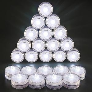 HL Submersible LED Light,White Small LED Light,100 Hours Waterproof Flameless Led Lights Battery Powered for Wedding Home Vase Festival Party Decoration 24pcs (Built-in 48 Batteries)