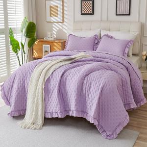 Cmfshape Lavender Ruffle Queen Comforter Set  Scalloped Comforter Set with Frilly Ruffle Bedding, Soft Lightweight Ruffle Bedspread, Shabby Chic Ruffled Comforter Set Queen for Bedroom & Guest Room (Queen(92"x96"))