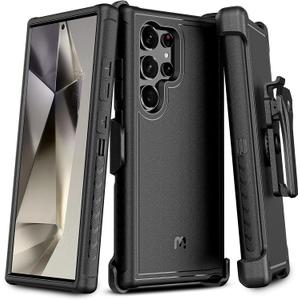 M MYBAT Pro Maverick Series for Samsung Galaxy S24 Ultra Case with Belt Clip Holster, 6.8 inch, Heavy Duty Military Grade Drop Protective Case with 360 Rotating Stand (No Screen Protector) Black